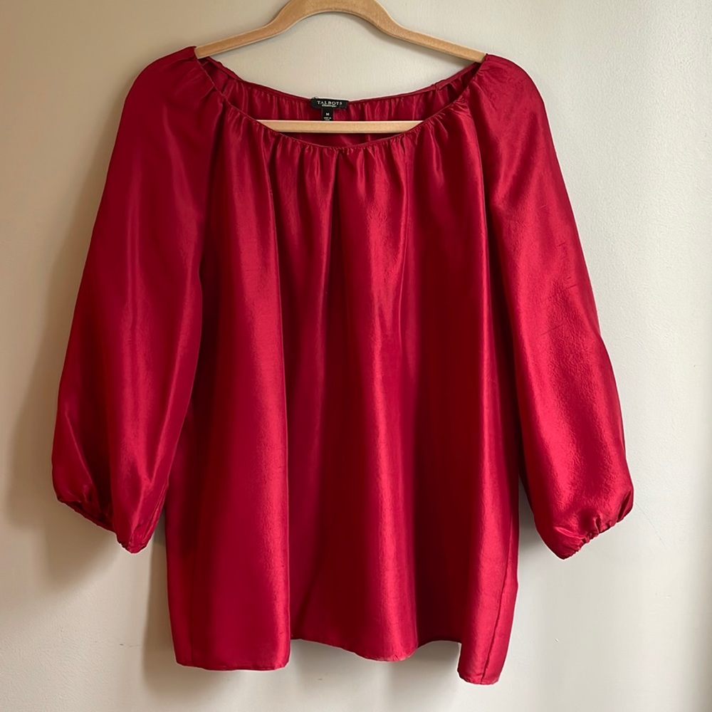 TALBOTS Garnet Red Silk Poet Sleeve Blouse